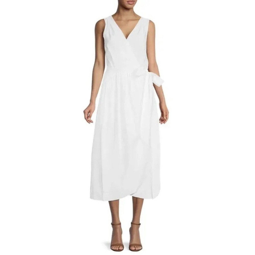 Vince White Sleeveless Wrap Midi Dress V-Neck Womens Size‎ Medium